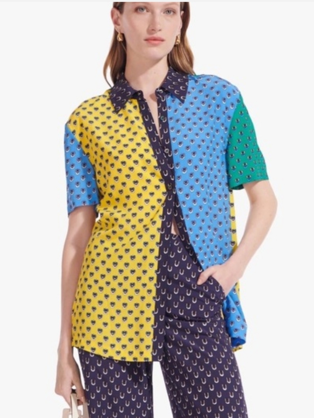 STAUD Pallas Color Blocked Calico Print Top